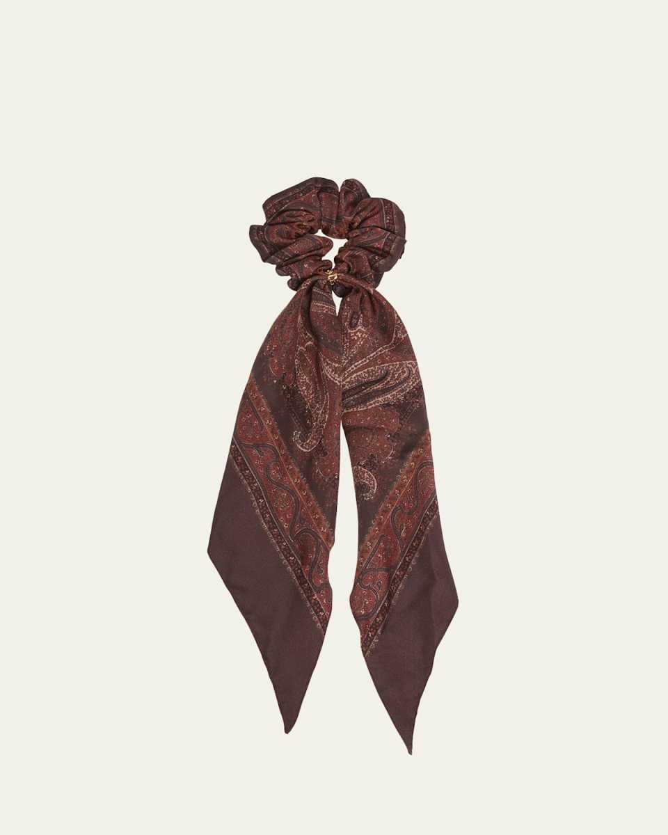 Paisley Printed Silk Scarf Scrunchie